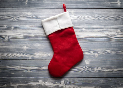 Santa red sock isolated on grey