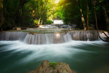 Landscape Huai Mae Kamin waterfall Srinakarin Dam in Kanchanaburi, Thailand.
