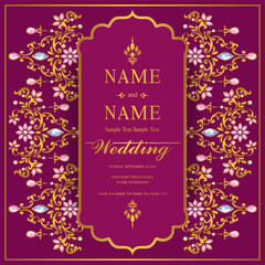 Fototapeta na wymiar Wedding Invitation card templates with gold patterned and crystals on background color. 