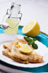 English-style pancakes with lemon and sugar