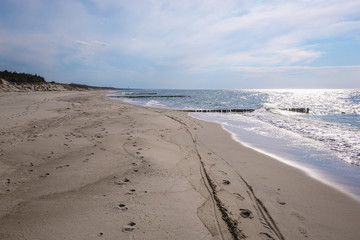 Empty beach between Bukowo Lake and Baltic Sea in Poland