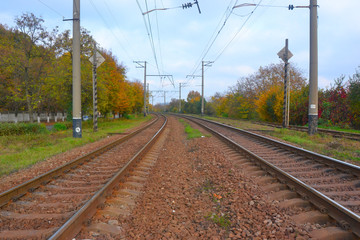 Fototapeta na wymiar Rail pairs next to each other.