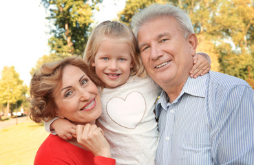 Elderly couple with granddaughter in park