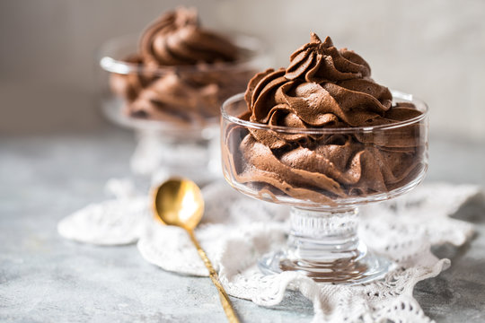 chocolate mousse cream in a glass sundae dessert