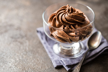 chocolate mousse cream in a glass sundae dessert