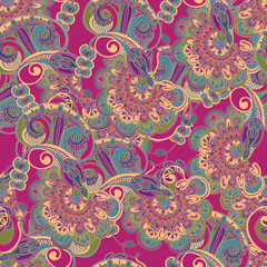 Seamless owl abstract fantasy colorful pattern. With red background