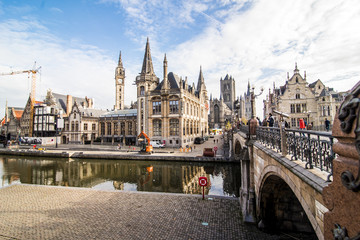 GHENT, BELGIUM - November, 2017: Architecture of Ghent city center. Ghent is medieval city and...