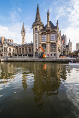Obraz premium GHENT, BELGIUM - November, 2017: Architecture of Ghent city center. Ghent is medieval city and point of tourist destination in Belgium.