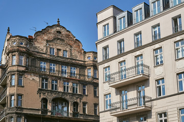 Street with Art Nouveau buildings in Poznan.