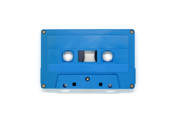 Obraz premium Blue retro cassette tape on white background