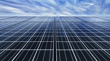 Obraz premium Solar cell panel with Drametic sky by time stack technic