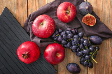 Fresh fruits on wooden table