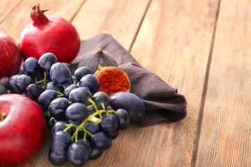 Fresh fruits on wooden table