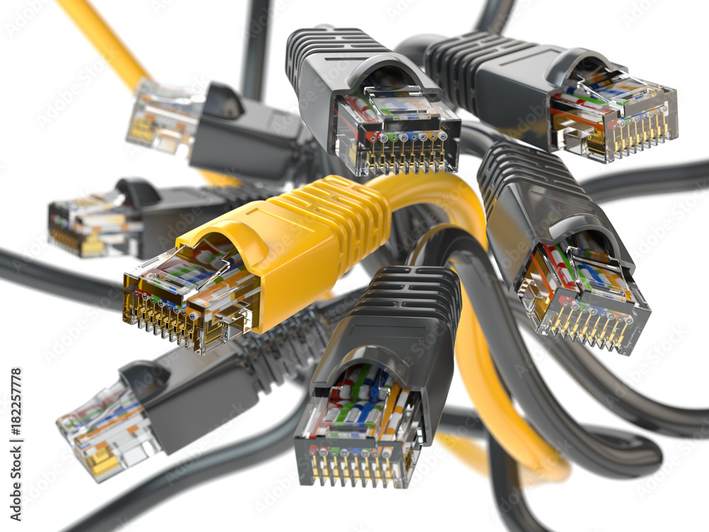 Poster computer network lan cables rj45. imternet connections choice concept.