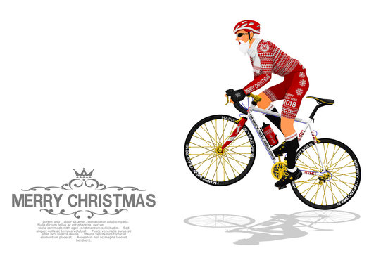 Santa Claus is riding the bicycle on transparent background
