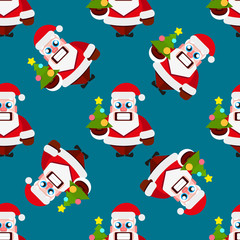 Christmas cartoon characters seamless pattern with Santa Claus