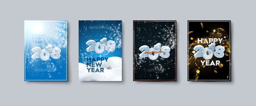 Vector illustration of Happy New Year posters or flyers set.
