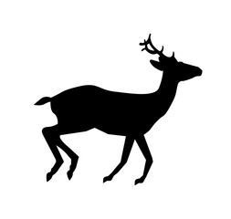 Black silhouette of running reindeer  isolated on white background.