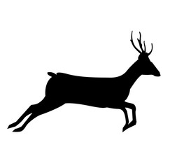 Black silhouette of running reindeer  isolated on white background.