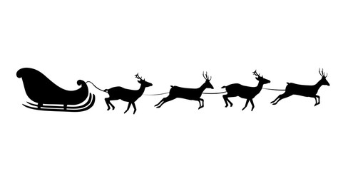 Black silhouette of Santa's sledge Isolated on white background.