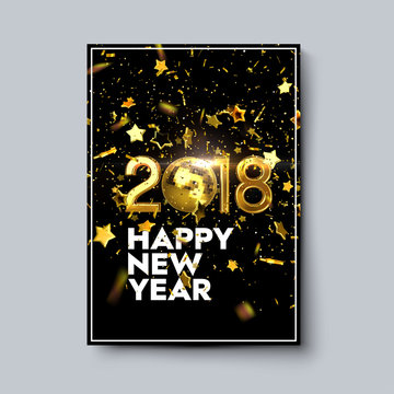 Happy New 2018 Year poster template.