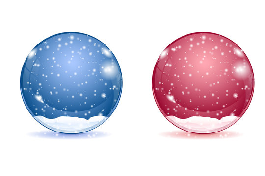 Magic Glass Snow Balls. Blue And Red 3d Spheres