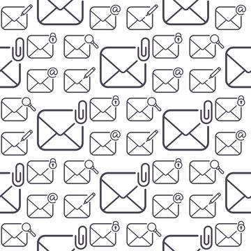 Email envelope cover communication correspondence seamless pattern background outline design paper empty card writing message vector illustration.