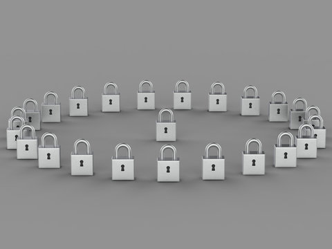 locks in a circle 3d rendering