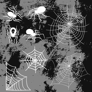 Spiders and spider web silhouette spooky nature halloween element vector cobweb decoration fear spooky net.