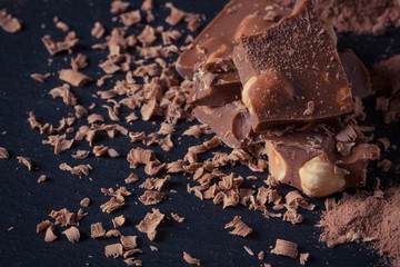 Broken chocolate nuts pieces