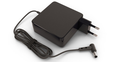 3D rendering - adapter power charger of computer isolated on a white background. - obrazy, fototapety, plakaty