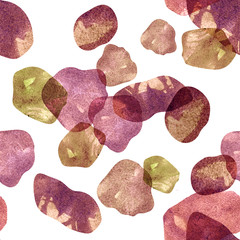 Watercolor illustration. Pattern of transparent stones of warm pink shades.