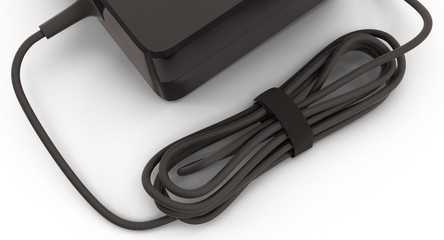 3D rendering - close-up of a wire from a power adapter charger of computer isolated on a white background.