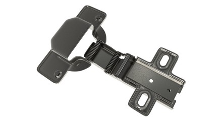 3D rendering - standard door hinge used in furniture and carpentry isolated on a white background.