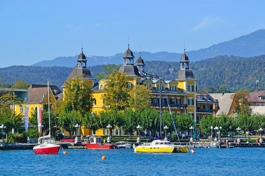 Boats on the lake Worth in Austria