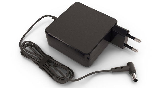 3D Rendering - Adapter Power Charger Of Computer Isolated On A White Background.