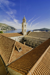 Dubrovnik old town roofs and tower.