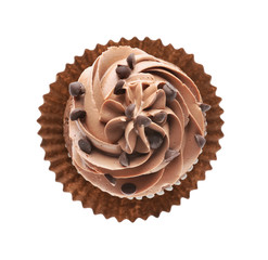 Tasty chocolate cupcake on white background