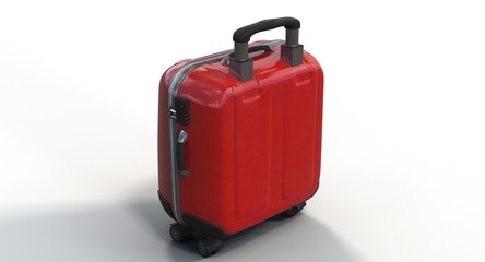 3D rendering -  red polycarbonate suitcase isolated on white background.