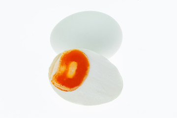 salted duck eggs on white background