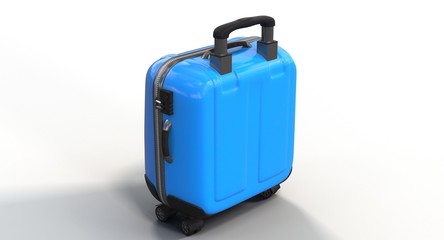 3D rendering -  blue polycarbonate suitcase isolated on white background.
