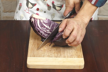 rohen Rotkohl aufschneiden