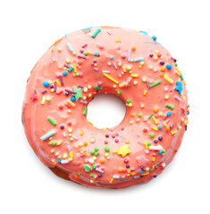 Tasty glazed donut on white background