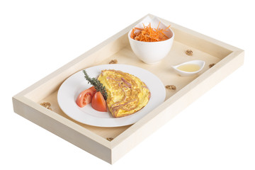 Ham omelete with carrot salad.