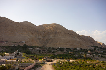 View of The Mount of Temptation is said to be the hill in the Judean Desert where Christ was tempted by the devil.