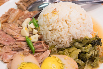 .stew pork leg on rice with egg,fresh ham on rice