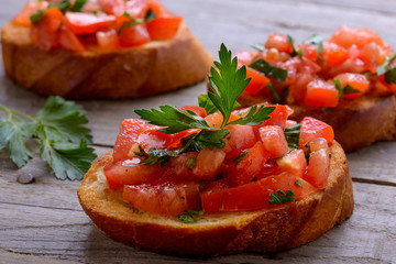Closeup bruschetta with cherry tomatoes