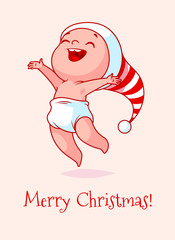 Christmas card with a funny jumping baby.