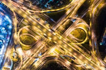 Urban night traffic with vehicle light top view
