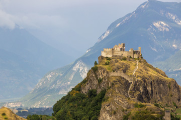 Fototapeta na wymiar castles of Sion in Switzerland in Alps